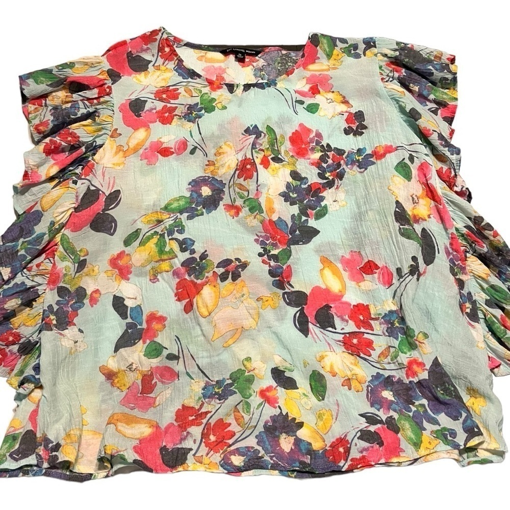 Zac & Rachel woman gauze floral sleeveless square cut top ruffled sides size 2X